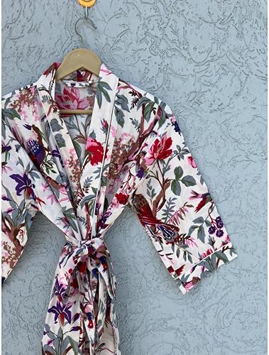 Image of Hand block print Cotton Kimono bikini cover up,Indian Hand block print Cotton Bath Robe,Swim Wear,Nighrwere Dressing Gown