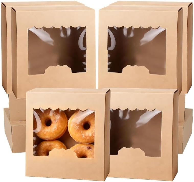 Brown Treat Packing Gift Box, 30 Pcs Kraft Bakery Cookie Carrier Boxes, Kraft Candy Sweet Boxes with Window for Cupcakes Desserts Pastries Cookies Small Cakes Candy