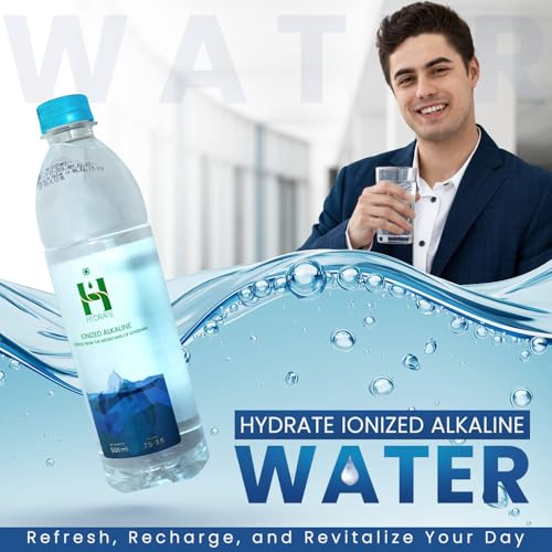 Image of Hydrate Alkaline Water | Pack of 24, 500 Ml Each | 8.5 pH Ionized Water with Essential Minerals | Boosts Hydration, Energy & Metabolism | Reduces Acidity & Fatigue | Improves Digestion & Skin Health*
