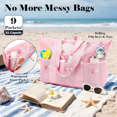 Image of Fammart Large Mesh Beach Bag for Women, Oversized Beach tote Swim Pool Bag