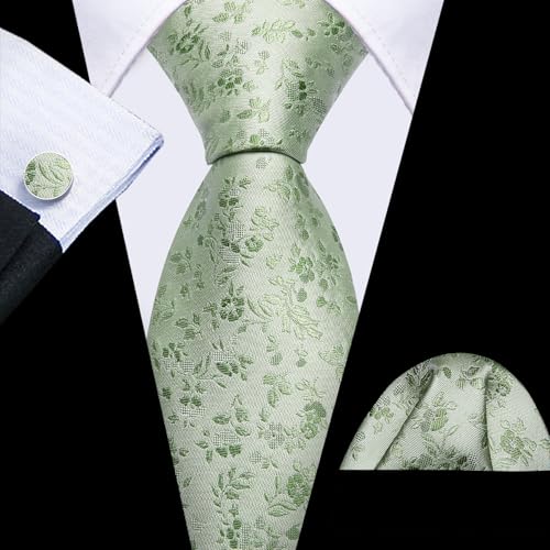 Image of Barry.Wang Men Tie Set Floral Paisley Silk Necktie Pocket Square Cufflinks Formal Wedding Party Business