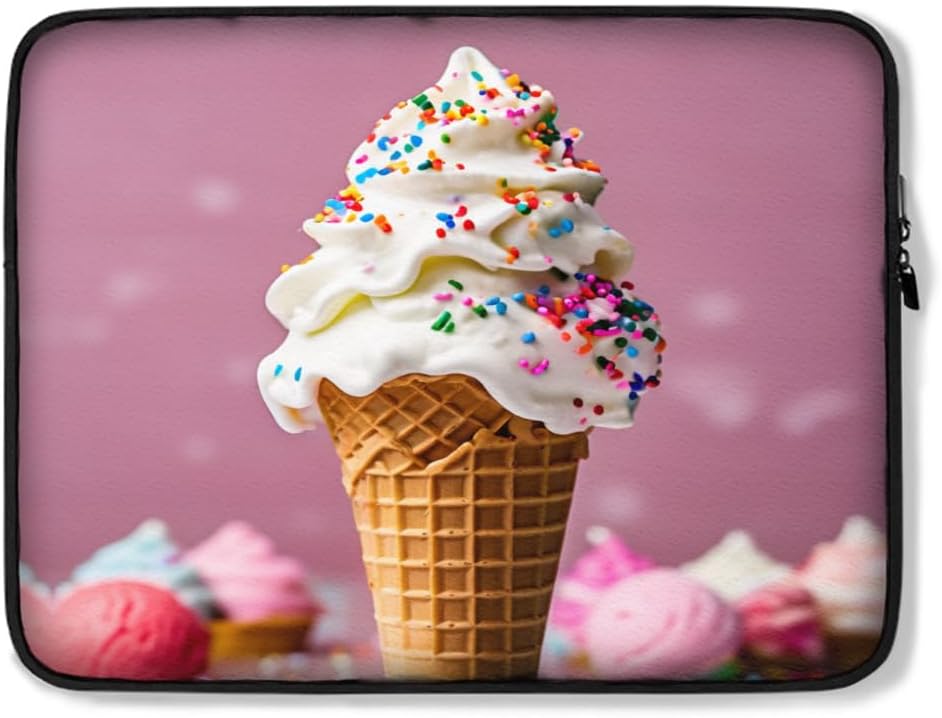Protective Case Cover Bag for iPad (Regular, Air, Pro 9, 10, 11, 12, 13 inches) Ice Cream Cone Novelty Colorful Sprinkles and Vanilla Cute Sweets Food Lovers Snack Design Zippered Sleeve