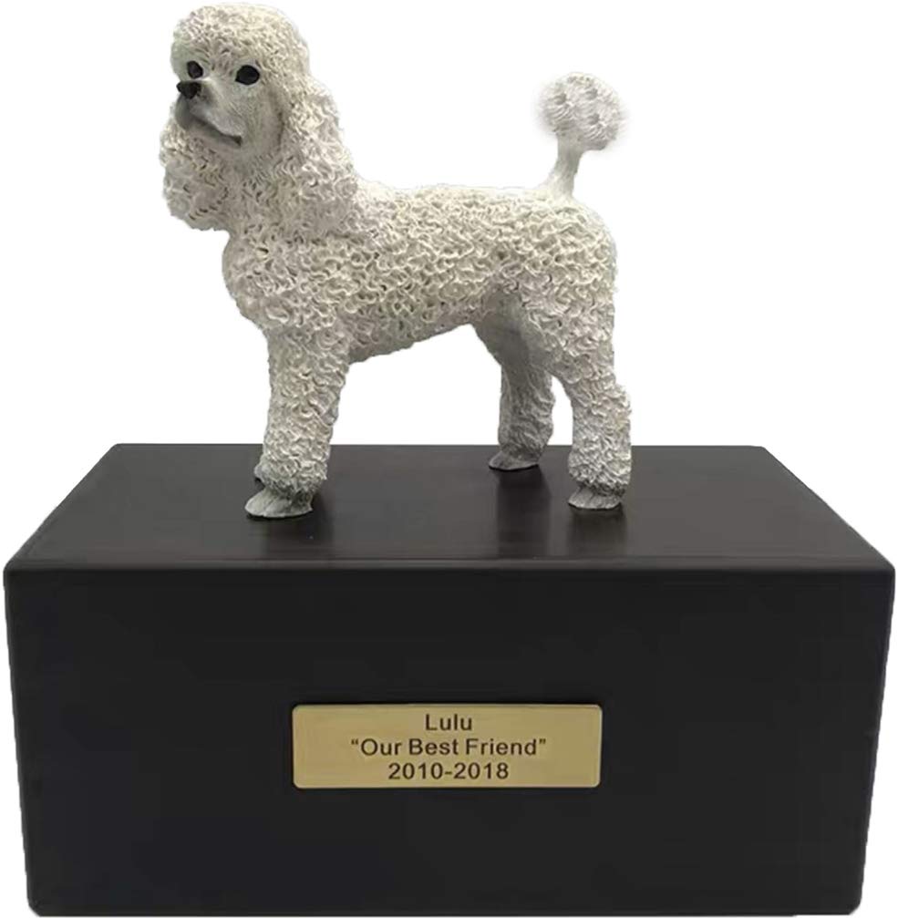 Personalized Rosewood Custom Pet Ashes Urn with Statue Customisable Engraved Nameplate for Dog and Cat Name and Date Pets Box Cremation Funeral Keepsake Urns for Dogs Cats Memorial Ashes (Poodle1)