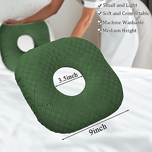 Image of Ear Piercing Pillow for Side Sleepers, Pillow with an Ear Hole for CNH and Ear Pain Ear Inflammation Pressure Sores, O-Shaped Side Sleeping Pillow, Ear Guard Pillow(Dark Green)