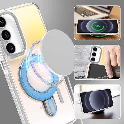 Image of Magnetic for Samsung Galaxy S25 FE 5G Case with Stand [Compatible with Magsafe] [Cute Fluorescent Design] [1 Screen Protector] Slim Translucent Matte Case for Galaxy S25 FE 5G 6.7 inch, White