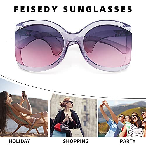 FEISEDY Oversized Square Butterfly Sunglasses Curved Curly Arm Frame Women's Fashion Shades B40354