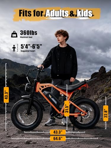 Image of Electric Dirt Bike Adults, 1300W Peak 52V20.8Ah ebike, 32MPH 20 inch x4.0 Fat Tire, Streamlined E-Motorcycle with 7 Speeds for Youths, V200，Orange Standard