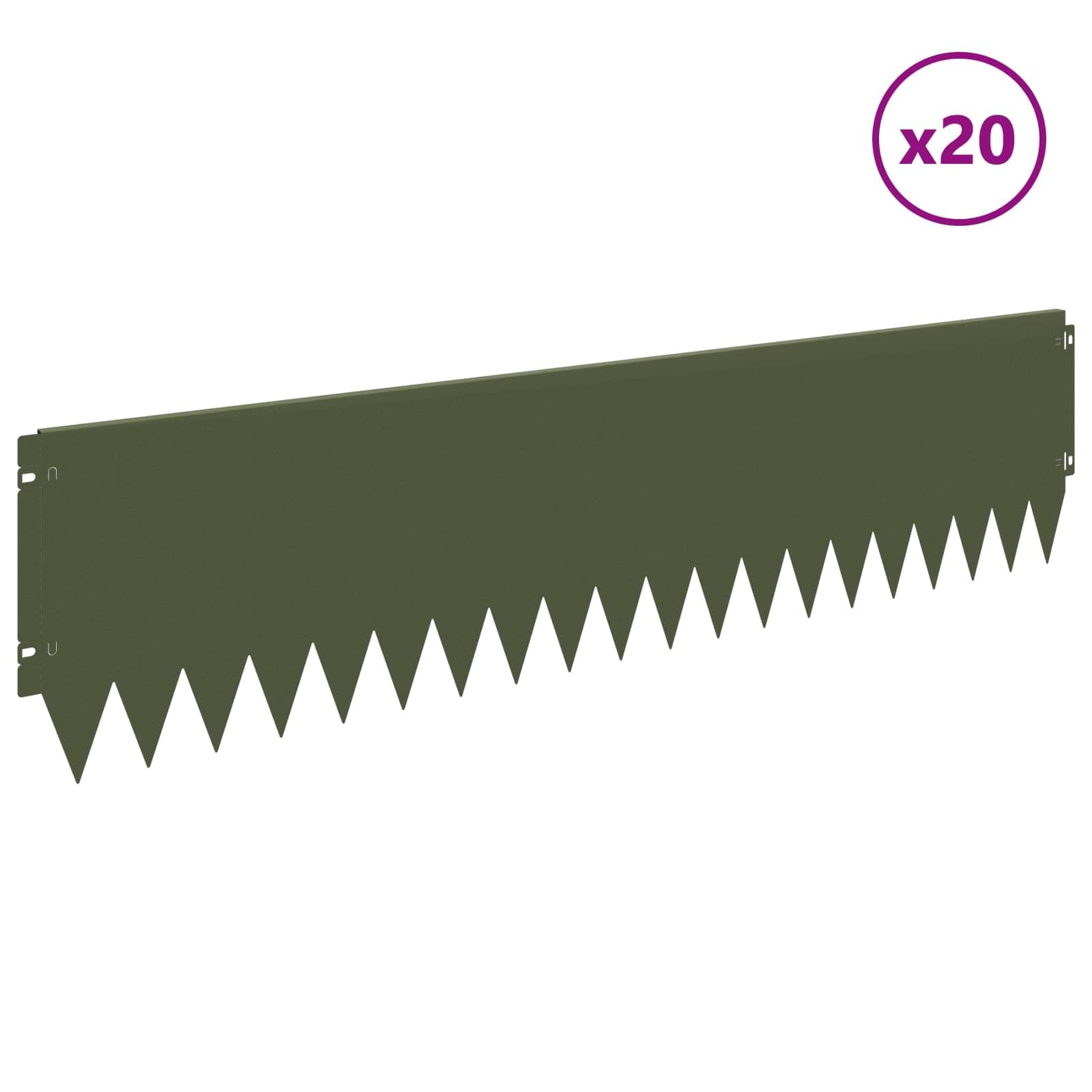 Juego de 20 bordes para césped de 103 x 25 cm, de acero, color verde oliva