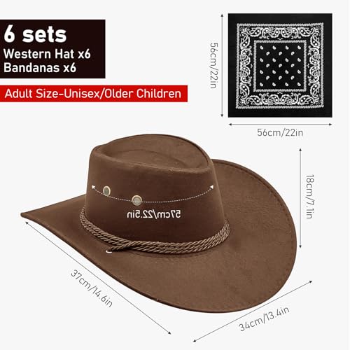 Image of 12Pcs Cowboy Hats and Bandanas,Western Cowboy Hats Bulk,Wide Brim Cowgirl Hats Costume Party for Men Women