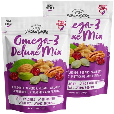Nature's Garden Omega-3 Deluxe Mix – Power Up Omega Deluxe Trail Mix, Heart Healthy, Gluten Free, Antioxidant Rich, Cholesterol Free, Sodium Free, No Artificial Ingredients – 26 Oz Bag (Pack of 2) Cover