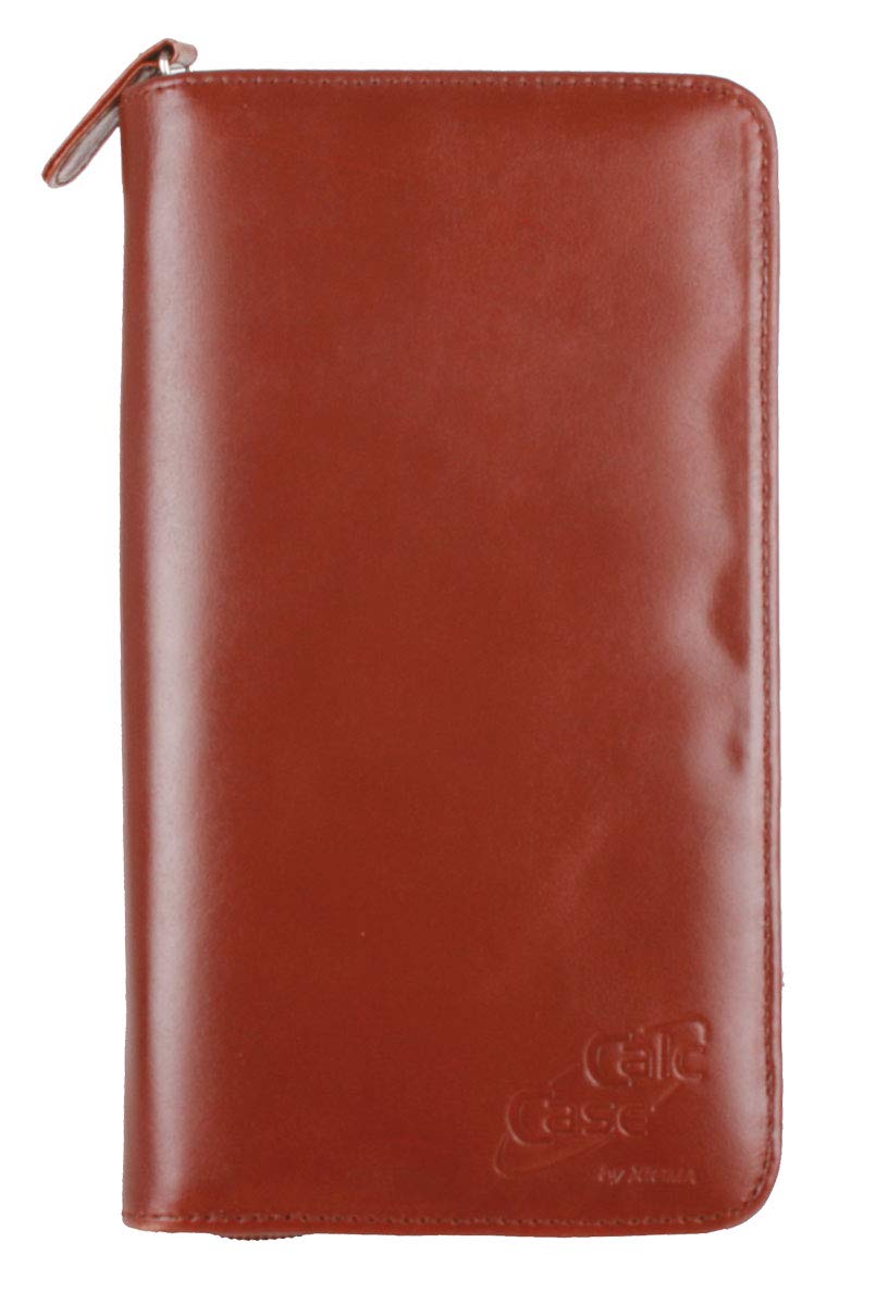 CalcCase Executive Protective Case in Brown Cowhide Leather with Double Pen Holder Extra Storage Compartment in Gift Box