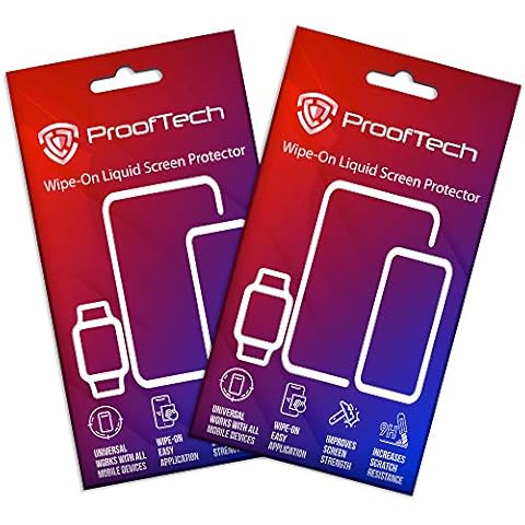 ProofTech Liquid Glass Screen Protector - Wipe On Scratch and Crack Resistant Nano Protection for All Phones Tablets Smart Watches Universal (2 Pack) Cover