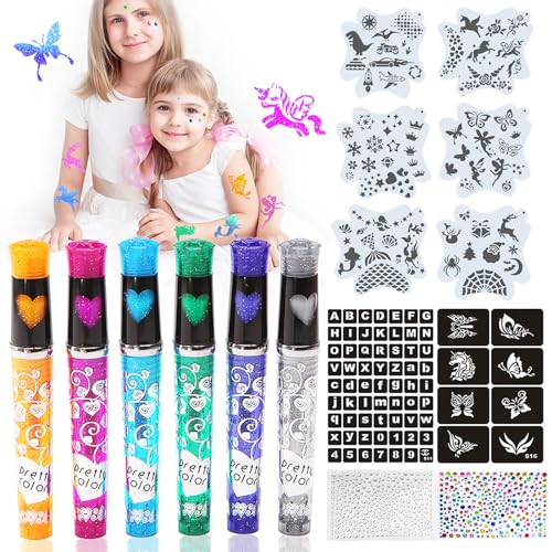 Tattoo Stifte Kinder, 6 Stück Glitzer Tattoo Stifte für die Haut Set, Mit...