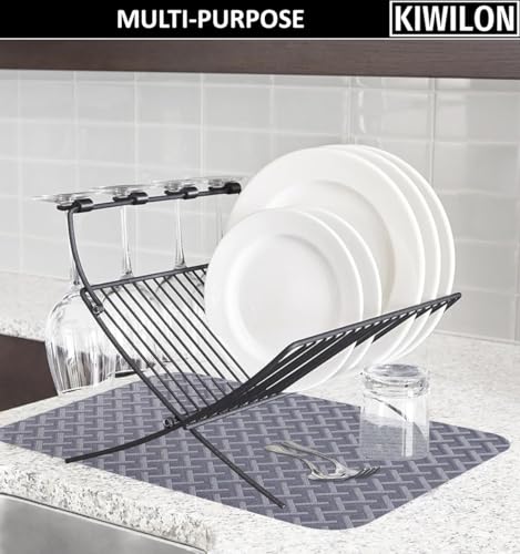 Image of Dining Table Placemats Set of 6 | Table Mats with Anti-Slip Silicone Dots Bottom | Heat Resistant Foldable Place Mats for Dining Table and Kitchen | 45 x 30 cm (Grey, UrbanWeave)
