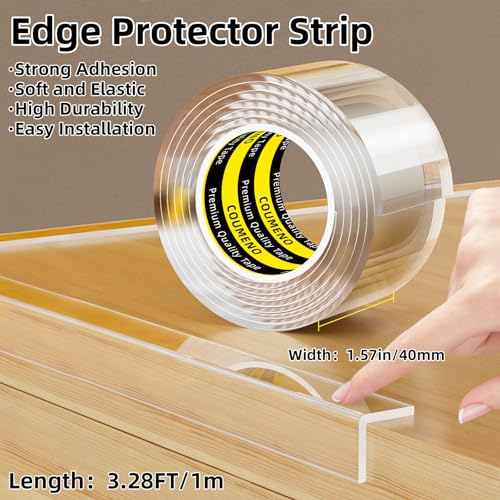 Image of Corner Protector Clear Baby Proofing Edge Guard Tape 1.6in(W x 3.3FT(L) Self Adhesive Furniture Table Corner Bumper for Child Safety Sharp Edge Guard Roll