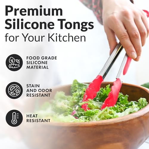 Zulay Kitchen Z-TNGS-STNLSS-STLL-2ST-RD Zulay Stainless Steel Kitchen Tongs With Silicone Tips - Set Of 2 thumb #2