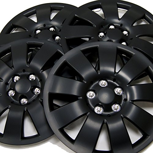 Image of WC3-16-721-B - Pack of 4 Hubcaps - 16-Inches | Black | Style 721 Style Snap-On (Pop-On) Type Matte Black Wheel Covers Hub-caps