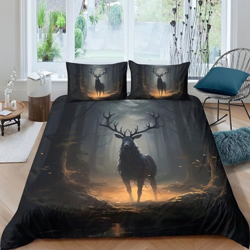 NAOFEKUID Housse de Couette cerf forêt imprimée 3D Microfibre Douce Décoration Chambre Ensemble de Linge de lit cerf pour Adulte Adolescent Cadeau...