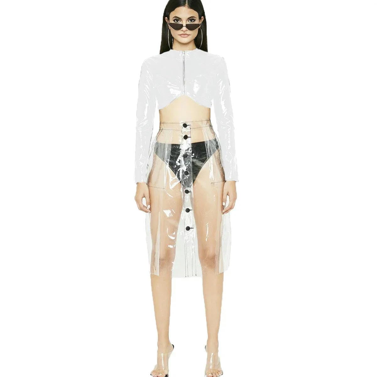 Haut moulant en cuir PVC pour femme à manches longues Crop Women Bodycon Tops Streetwear personnalisable