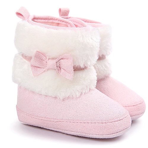 Newborn Infant Toddler Baby Girls Boys Winter Warm Shoes Snow Boots Cuekondy Bowknot Plush Soft Sole Anti-Slip Boots (Pink, Age:6~12M)