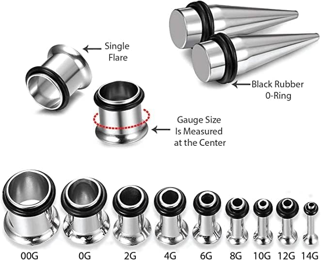 14G-00G 36pcs Ear Gauges Stretching Kit Surgical Steel Tapers Tunnels Plugs Piercing Set Body Jewelry thumbnail