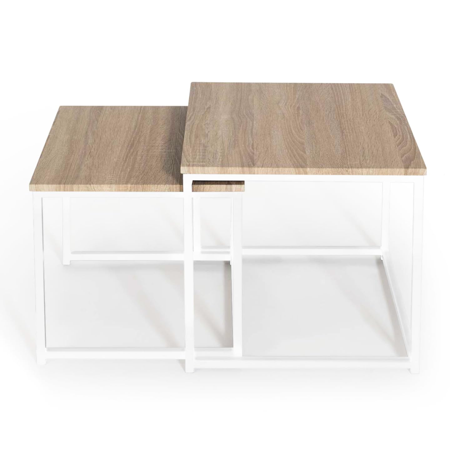 IDMarket - 2 mesas de centro Detroit 40/45, diseño industrial, madera y metal, color blanco