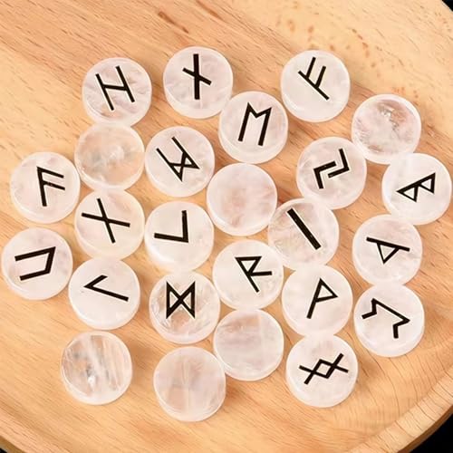 Generic - Crystal Rune Stones Set – 25-Piece Divination Runes with Virgin Letter Script in Agate, Rose Quartz & Obsidian – Smooth Polished Healing Stones for Witchcraft, Meditation & Home Decor (Clear)