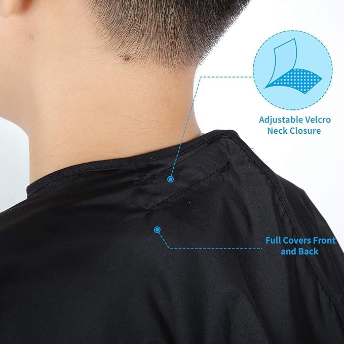 MAKSTILE Kids Hair Cutting Cape for Salon & Home | Barber Cape for Boys & Girls (Children) with Adjustable Neck - Tie Straps & Velcro for Comfortable Fit | Size: 47 x 31 Inches (Black) 2