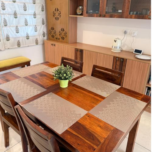 Image of Livmodern Premium PVC Dining Table Placemats | Woven PVC | Anti Skid & Moderate Heat Resistant | Wipeable and Washable | Set of 6 - Bronze Lattice