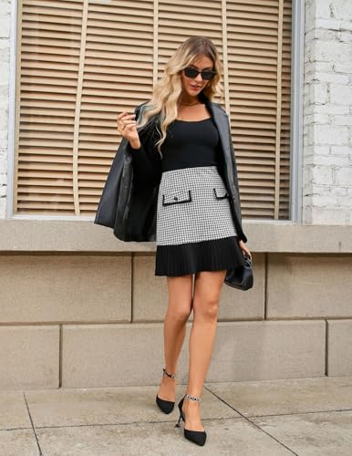 Kate Kasin Women's Casual Plaid High Waist Pleated A-Line Uniform Mini Skirt - Image 7