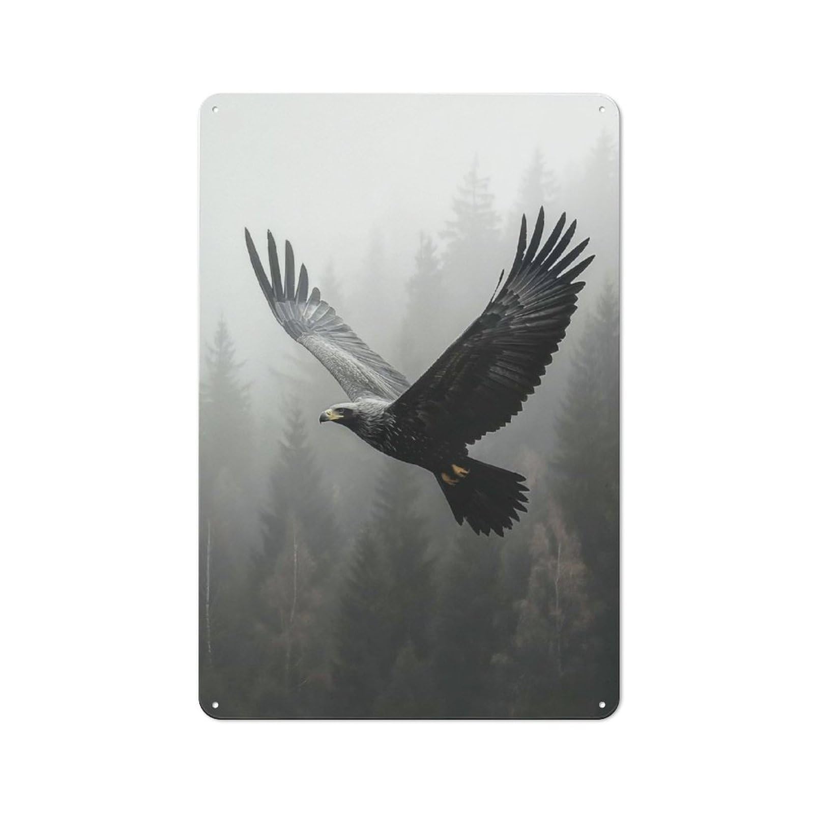 Junmoney Style-6 Tin Wall Plaque 30X20cm With Eagle Soaring Through Misty Forest For Home Office Or Studio, For Garage, Workshop And Man Cave Decoration