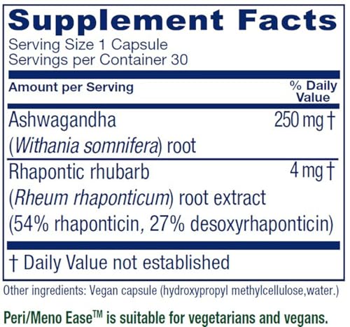 Vitanica Peri/Meno Ease - for Perimenopause and Menopause Symptoms - Hot Flash Relief with Clinically Studied Siberian Rhubarb Extract - Supports Sleep and Stress with Ashwagandha - Vegan - 30 Caps - Image 3
