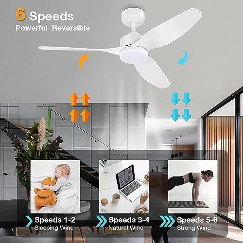 Image of Hoenofly 48 Inch Smart Ceiling Fans with Lights Remote Control,Dimmable LED Light,Outdoor Indoor Modern Ceiling Fan,Quiet DC Motor,WIFI Alexa App Workable,Matte White for Bedroom Living Room Patio