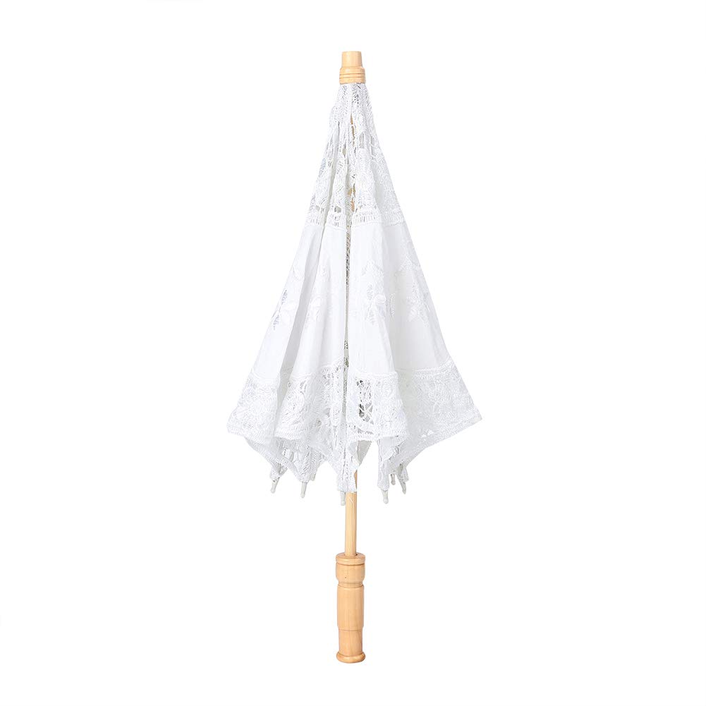 Nobranded Fdit broderie de fleurs de dentelle de mariage à la main, Parasol mariée mariée Parasol photographie décoration parapluie(L-blanc)