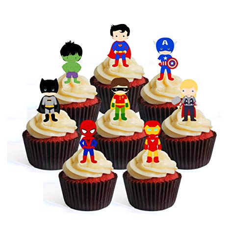 Topper per cupcake a tema Superhero # 1 Edible  Stand Up Wafer Cake Decorations, Packung mit 24