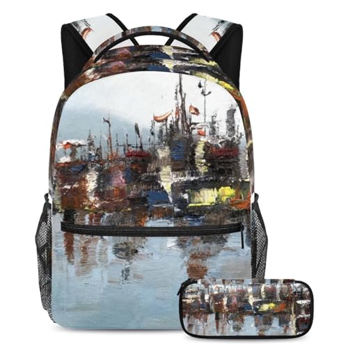 Sac à dos Peinture à l'huile de bateau robuste pour dos soulagé ado