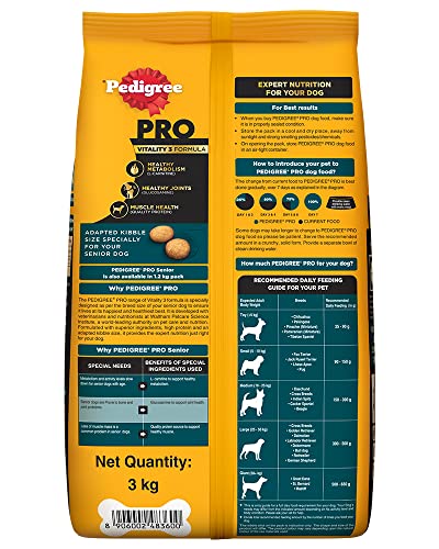 Image of Pedigree PRO Senior (7+ Years) Dry Dog Food, 3 kg, High-Protein Dog Food, Expert Nutrition with 33%* More Nutrients