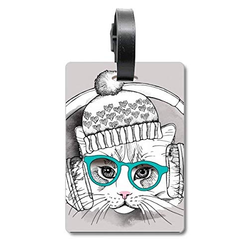 Étiquette valise chat blanc pour éviter la perte de votre sac en voyage