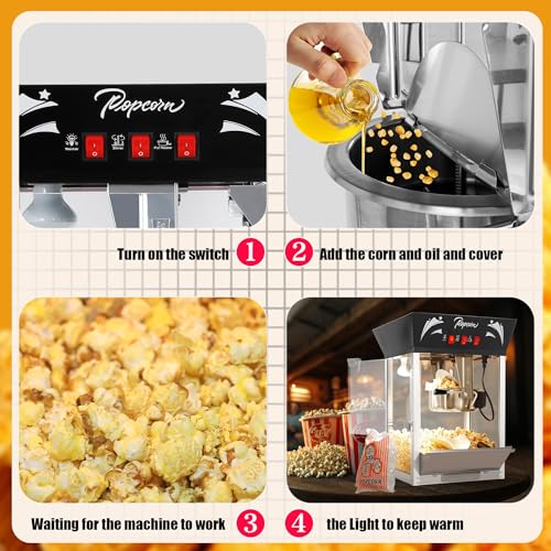 Image of 12 Oz Tabletop Popcorn Machine (Black) - Space Saving Popcorn Maker - 3 Easy Switches with 4 Scoops for Home Theater, Party, Events