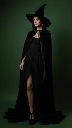 JEGERMIG 4-Piece Witch Costume Set with Cape, Hat, Gloves & Glasses