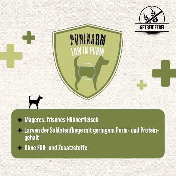 MACs Dog Vetcare Purinarm Huhn & Insekt 6 x 400g | Ohne Füll- und Zusatzstoffe | Mageres, frisches Hühnerfleisch | Für Hunde mit hohen Purinwerten