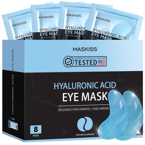 Maskiss Under Eye Patches (8 Pairs), Hyaluronic Acid Eye Masks for Dark Circles Puffy Eyes Undereye Bags, Collagen Eye Patches for Wrinkles and Hydrate, Skin Care Gift for Her