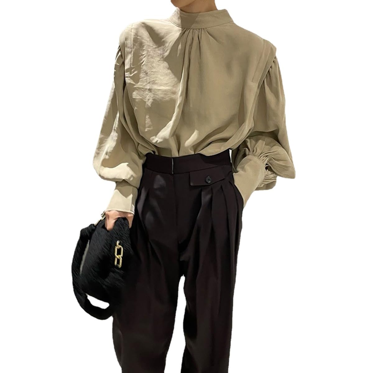 Chic Korean Style, Solid Color high-end Round Neck, Versatile Bubble Sleeve Shirt, Loose top, Elegant Goddess