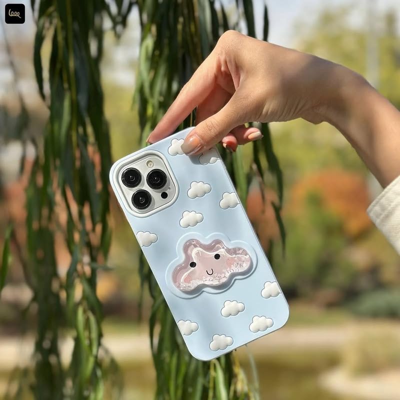 Image of COVERLY for iPhone 12 Pro 3D Blue Water Clouds Cartoon Case,Premium Silicone Case with Sky Aqua Cloud Liquid Floating Adorable New Cool Full Protective Cute Kawaii Cover for Apple iPhone 12 Pro