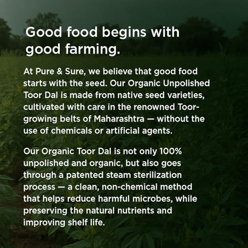 Image of Pure & Sure Organic Toor Dal - 500 gm | 100% Natural & Premium Arhar, Tur, Tuar Dal | Rich in Proteins & Fibers | Unpolished & Unadulterated