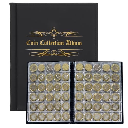 Monedas Coleccion 480 Bolsillos, Álbum de monedas,Colección de monedas,Bolsillos para álbumes de monedas,Libro de almacenamiento de monedas Álbum,para coleccionar Monedas y Monedas de Recuerdo - Negro