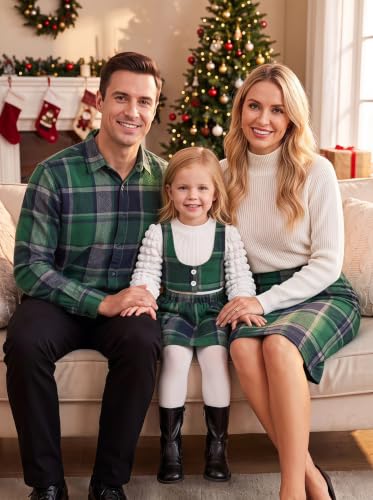 Image of Toddler Girls Fall Winter Outfits Girls Puff Sleeve Knit Ribbed Tops Button Down Vest Plaid Skirt Set Fall Clothes