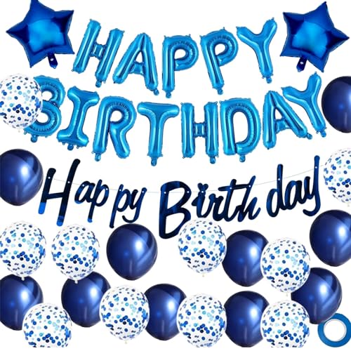 Happy Birthday Decorations Blue Balloons Banner for Boys Men.
