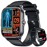 Smartwatch Herren mit EKG+HRV ?????????? Blutdruck: Uhr Smartwatch Gesundheitsuhr Wasserdicht Fitnessuhr ??? Herzfrequenz Telefonfunktion 2.0" TFT Eckig Großes Display Armbanduhr Schwarz