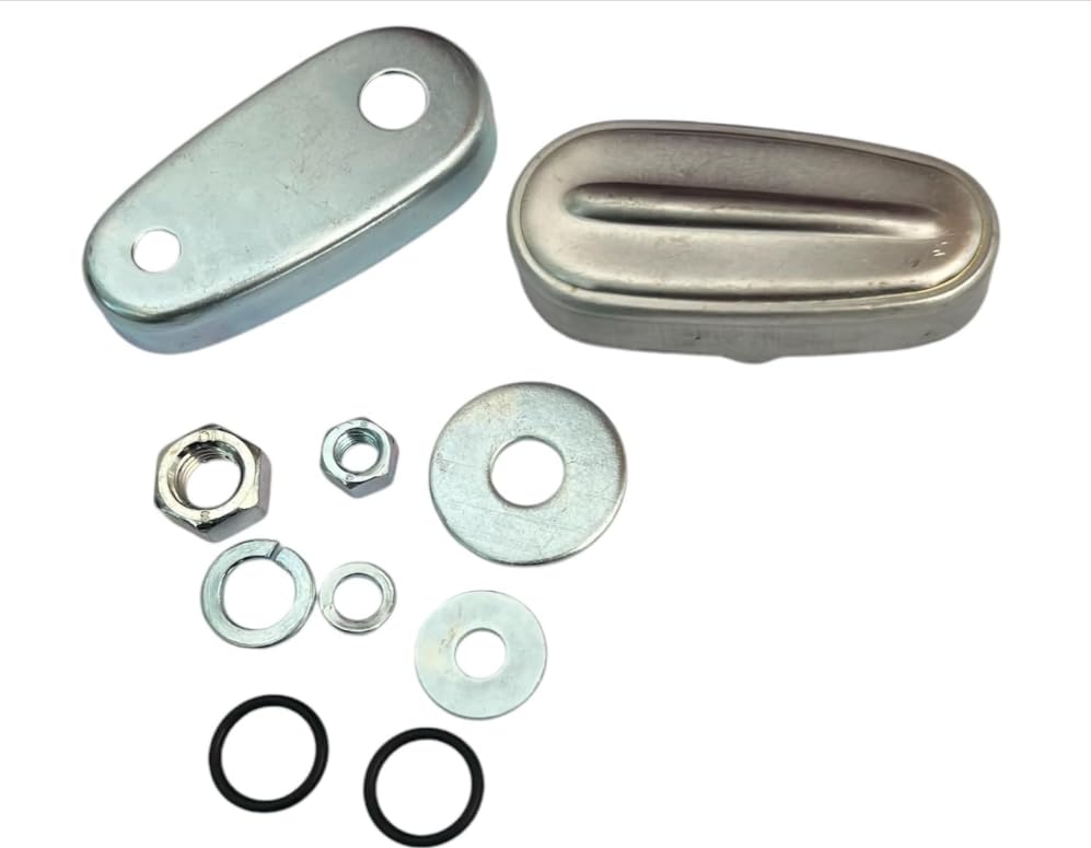 KIT COMPOSTO DA: SCATOLETTA (METALLO) COPRI MOLLEGGIO FORCELLA/METAL BOX FOR FORK SPRING COPERCHIO MOLLEGGIO FORCELLA *ORIGINALE* IN ALLUMINIO LUCIDO VESPA/ *ORIGINAL* FORK COVER (POLISHED ALUMINIUM) ANELLI OR PER AMMORTIZZATORE/SHOCK ABSORBER O-RING RONDELLE DI SPESSORE DIETRO LA SCATOLETTA SOSPENSIONE/THICKNESS WASHERS FOR BEHIND SUSPENSION BOX DADO+RONDELLA GROWER FISSA AMMORTIZZATORE / NUT+GROWER WASHER SEC.SHOCK ABSORBER DADO+RONDELLA GROWER FISSA PERNO SOSPENSIONE / NUT+GROWER WASHER SEC. SUSPENSION PIN